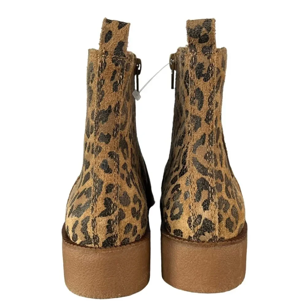 Lucky Brand Ressy Ankle Booties‎ Womens 6M Tan Black Leather Animal Print Boots